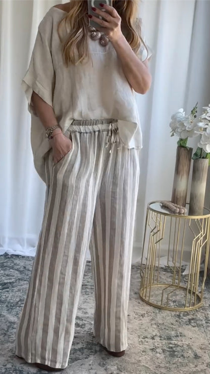 Linen-Blend Striped Pants Co-Ord Set