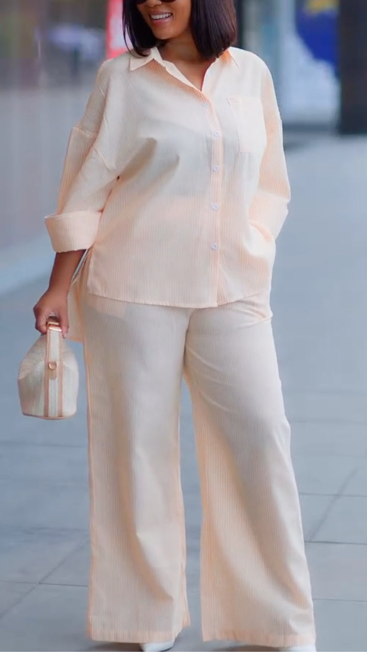 Women's Collared Pinstripe Shirt Casual Suit