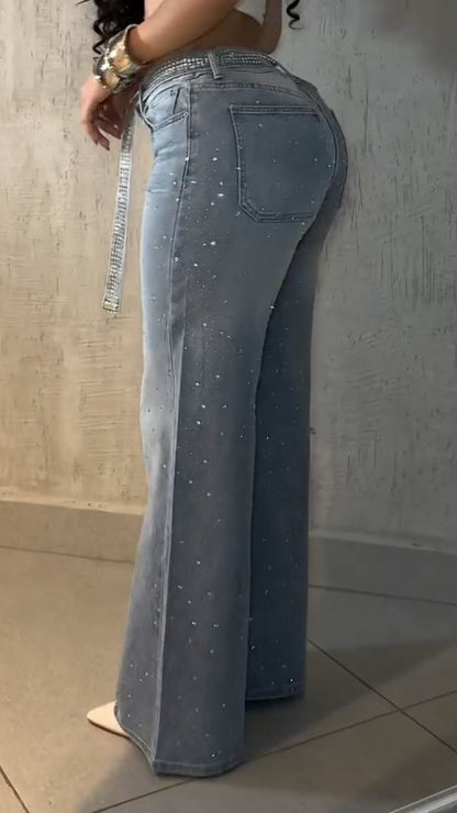 Gradient Glitter High-Waisted Wide-Leg Jeans