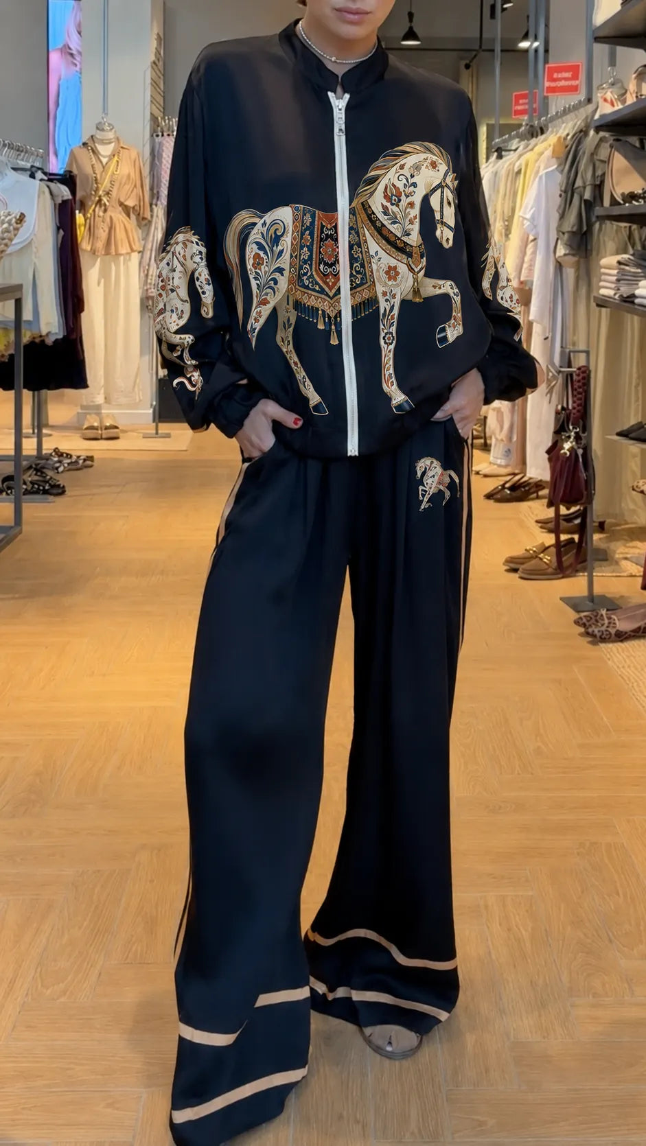 Women's Printed Satin Casual Chic Matching Set
