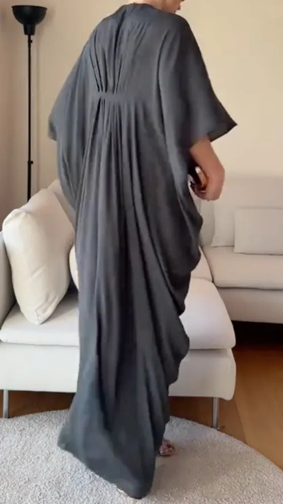 V Neck Batwing Sleeve Asymmetrical Hem Dress