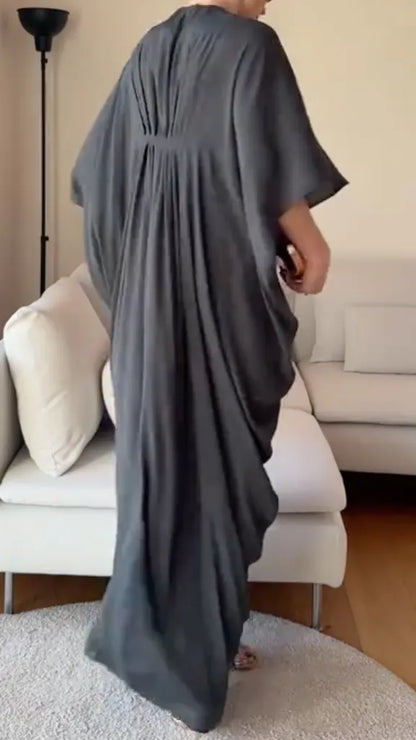 V Neck Batwing Sleeve Asymmetrical Hem Dress