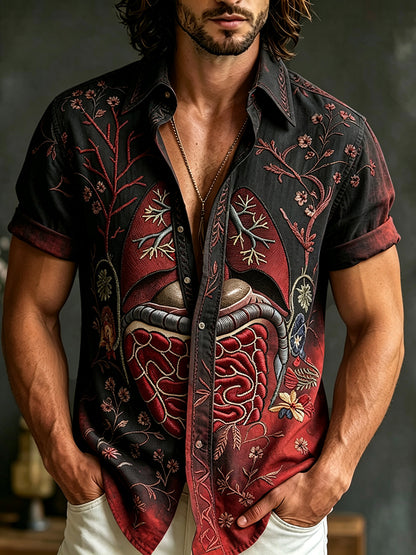 Men's Retro Halloween Botany With Human Anatomy Art Casual Shirt