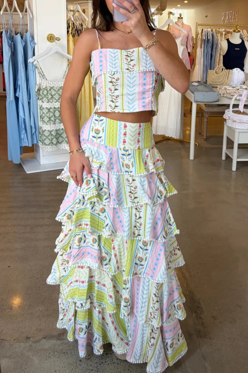 Pastel Floral Tiered Two-Piece Set