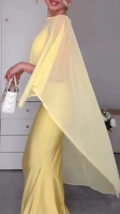 Satin Slip Maxi Dress & Sheer Cape Shrug Co‑Ord Set