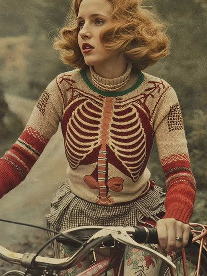 Vintage Halloween Anatomy Art Chunky Knitted Sweater