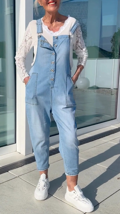 Light Wash Denim Overall Jumpsuit