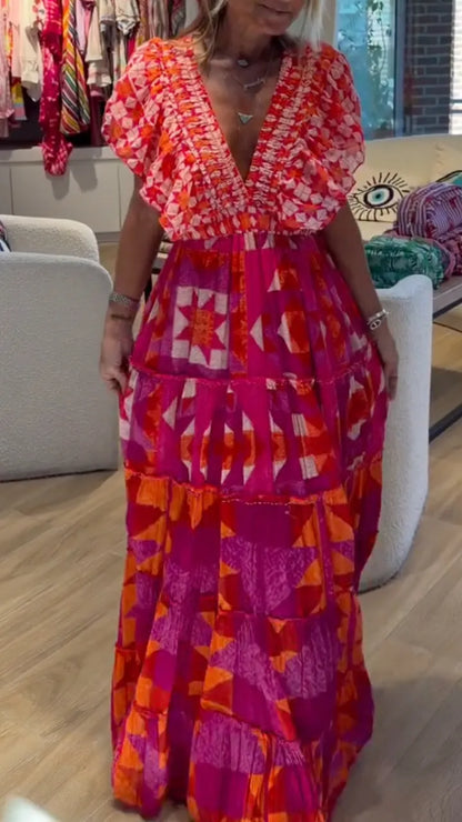 Geometric Print Tiered Maxi Dress