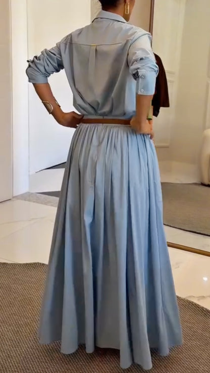 Light Blue Shirt & Maxi Skirt Set