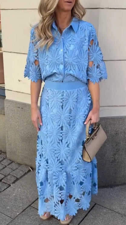 Light Blue Floral Lace Two-Piece Set