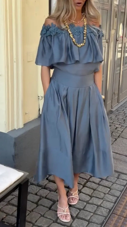 Slate Blue Off-Shoulder Two-Piece Set