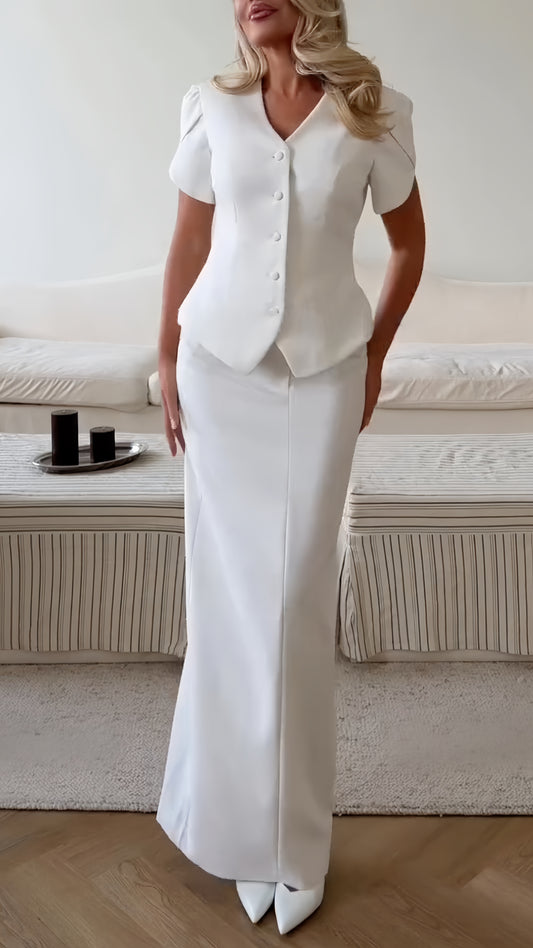 Peplum Blazer Top & Maxi Skirt Co-Ord Set