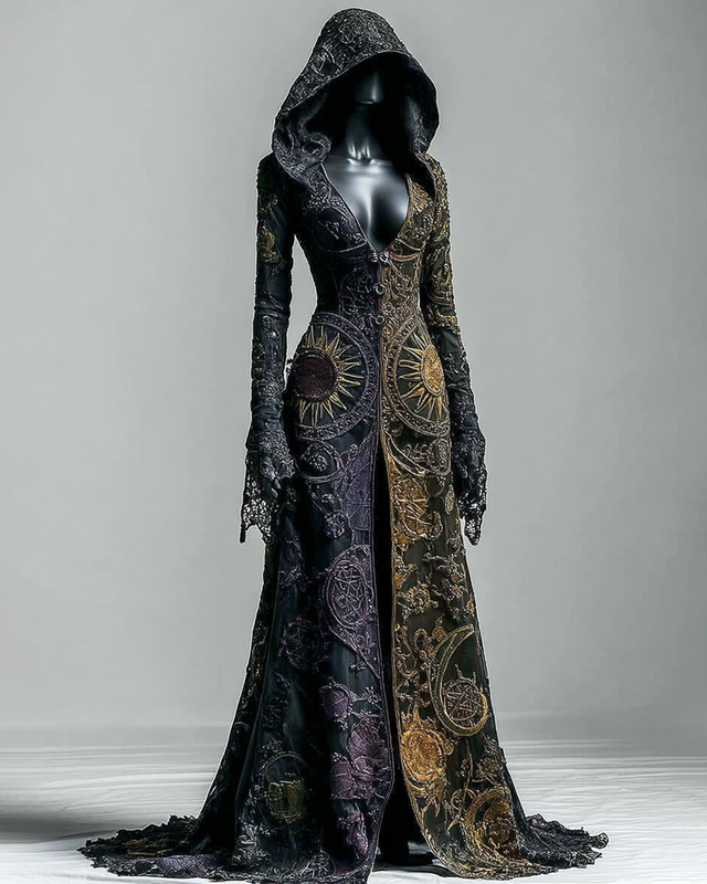 Halloween Themed  Contrasting Lace Embroidered Dress 415b