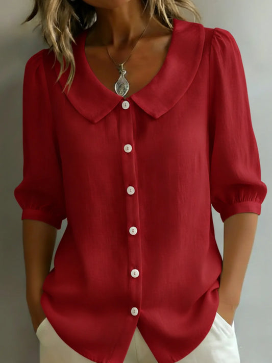 Retro Peter Pan Collar Button-up Cotton Shirt