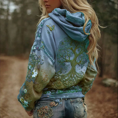 Women's Vintage Viking Tree Of Life Art Gradient Comfort Hoodie