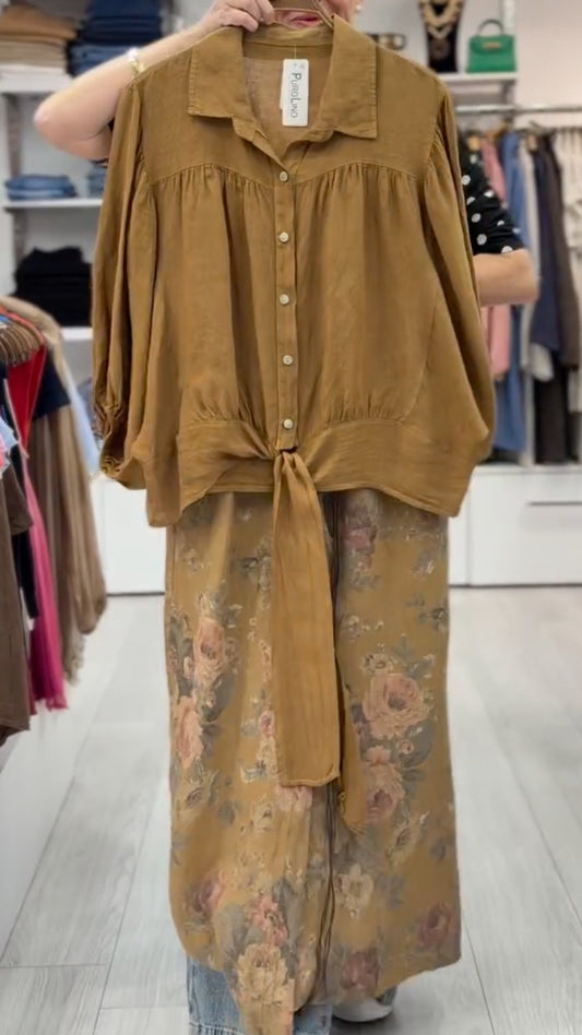 Linen Tie-Front Shirt & Floral Pants Co-Ord