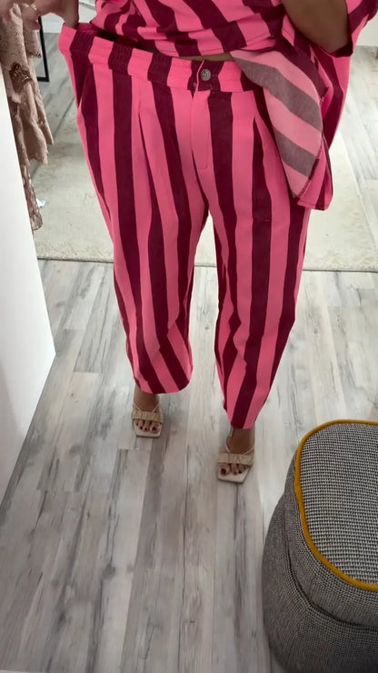 Women's Striped Print Casual Suit With Lapel