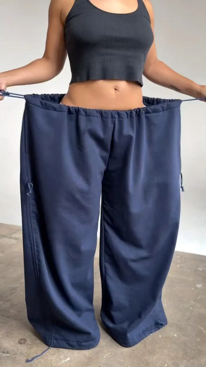 Oversized Casual Wide-Leg Pants with Drawstring