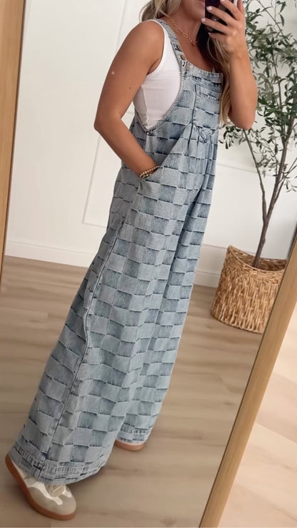Women's Plaid-Print Casual Denim Overalls