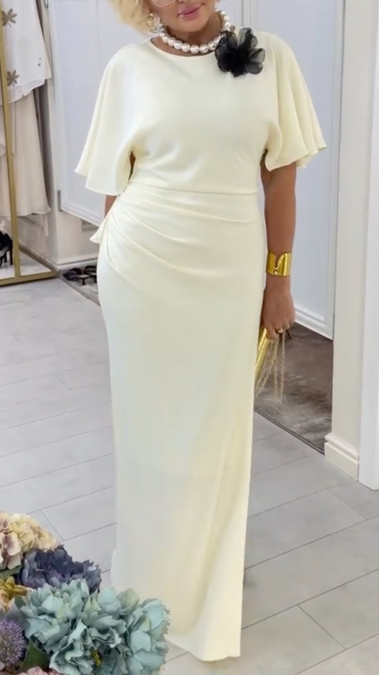 Cape-Sleeve Ruched Maxi Dress