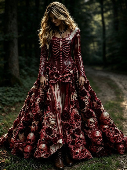 Women's Retro Halloween Style Skull Print Dress
