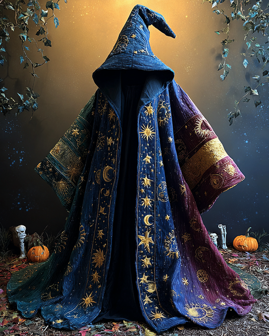 Magic cloak with star and moon embroidery and contrasting colors 6a13