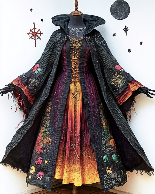 Women's Halloween Bat Wing Sleeve Contrast Color Exaggerated Cape 05fc