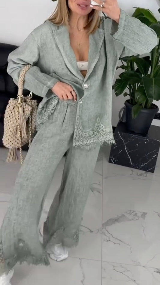 Linen Blazer & Wide Leg Pants Co-Ord Set