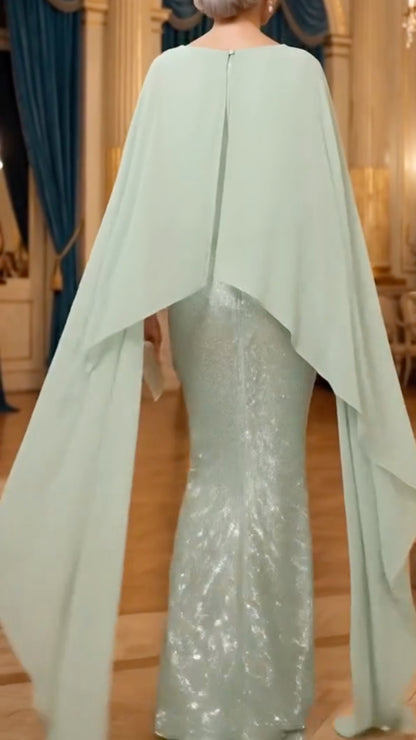 Mint Green Capelet Sequin Mermaid Gown
