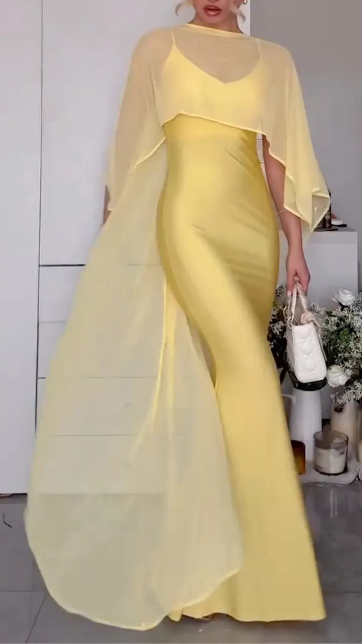 Satin Slip Maxi Dress & Sheer Cape Shrug Co‑Ord Set