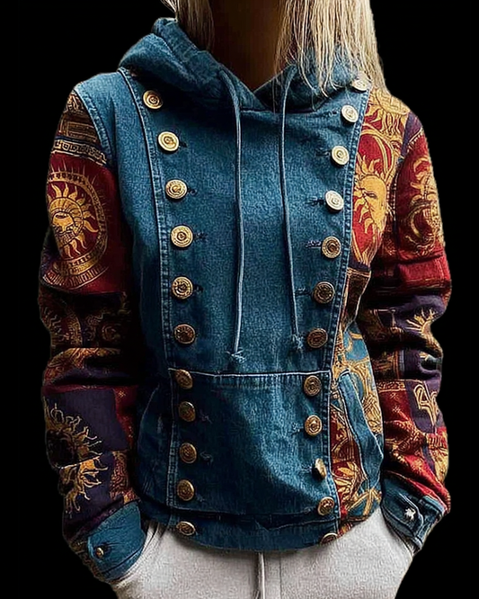 Vintage Star and Moon Denim Splicing Sweatshirt fa60
