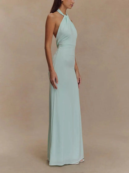 Slinky Halter Maxi Dress - Lagoon