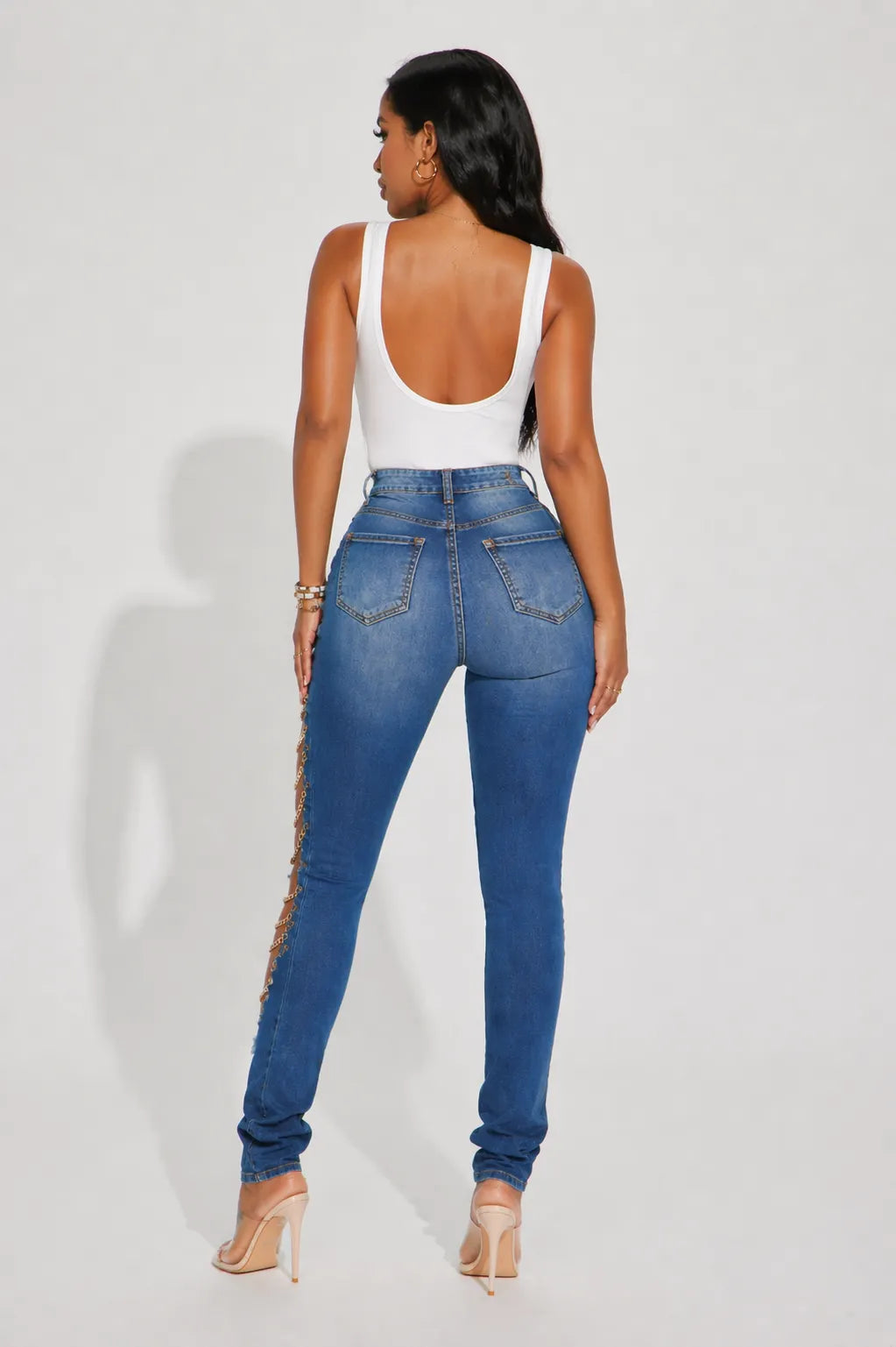 High Waist Distressed Ripped Denim Skinny Jeans