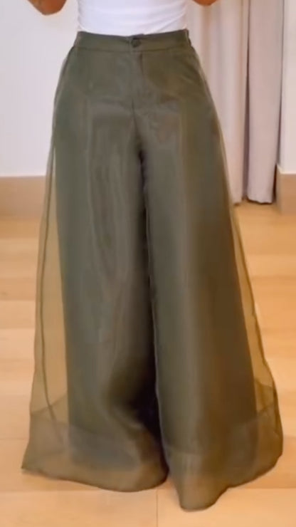 Women's Organza Patchwork Double-Layer Wide-Leg Pants