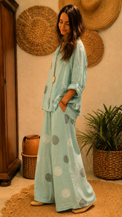 Women's Polka-Dot Linen Two-Piece Set