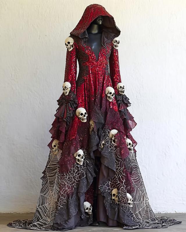 Women's Elegant Halloween Contrast Color Slim Fit Dress 3179