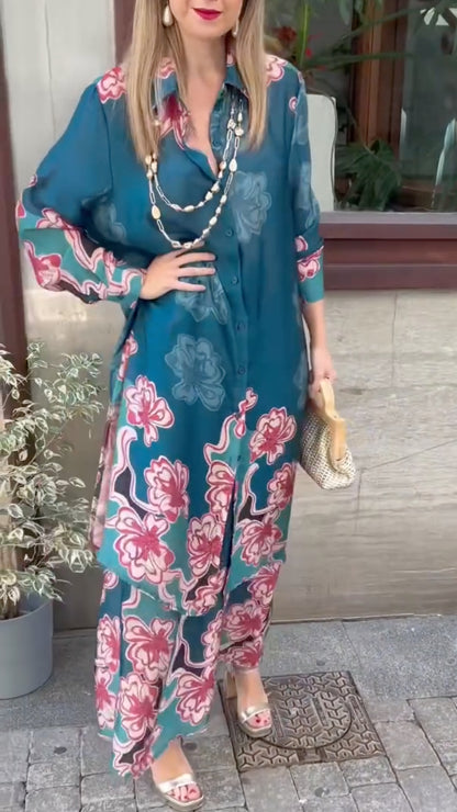 Women's Lapel Printed Casual Suit