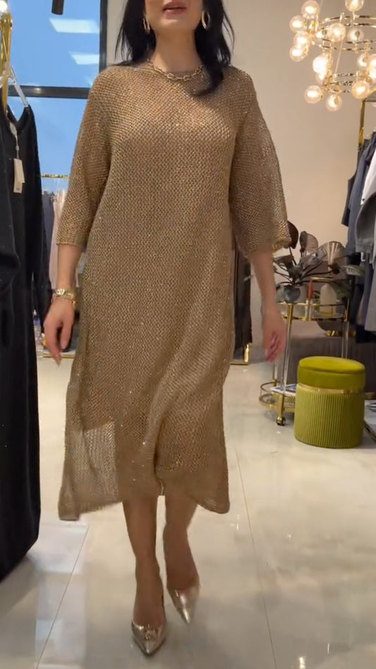 Gold Mesh Knit Dress