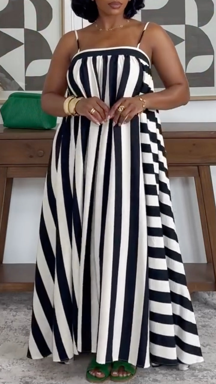 Vertical Striped Spaghetti Strap Maxi Dress