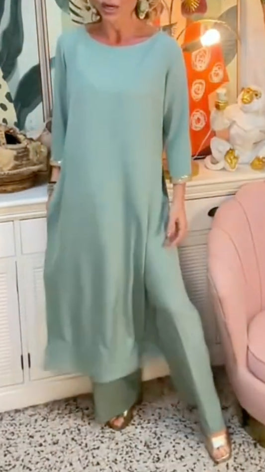 Mint Green Asymmetric Draped Co-Ord Set