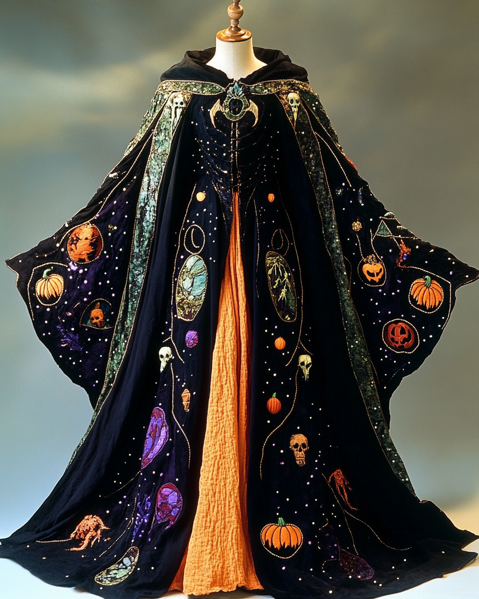 Halloween Theme Party Dark Loose Wide-Sleeved Cape f88f