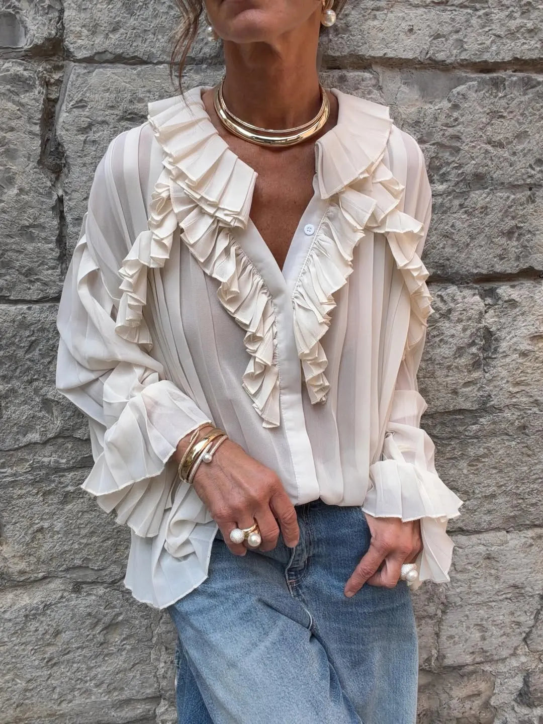Ruffle Tiered Long Sleeve Blouse