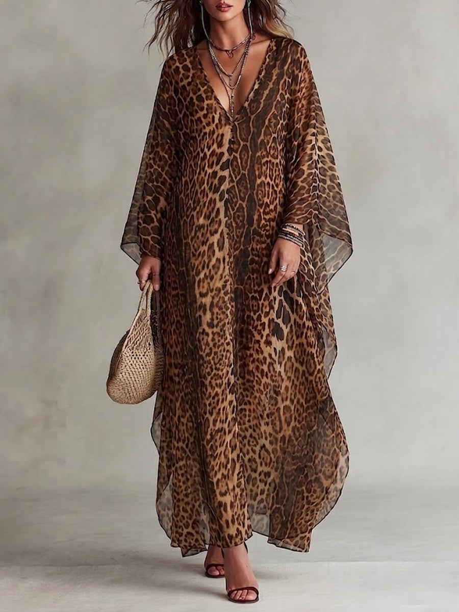 Women's Chiffon Lightweight Leopard Print Cover-up Dress