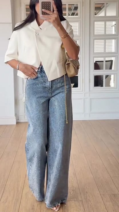 Crystal Embellished Wide Leg Jeans