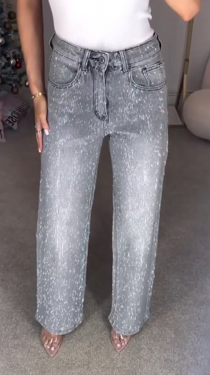 Textured Speckled Straight Leg Jeans