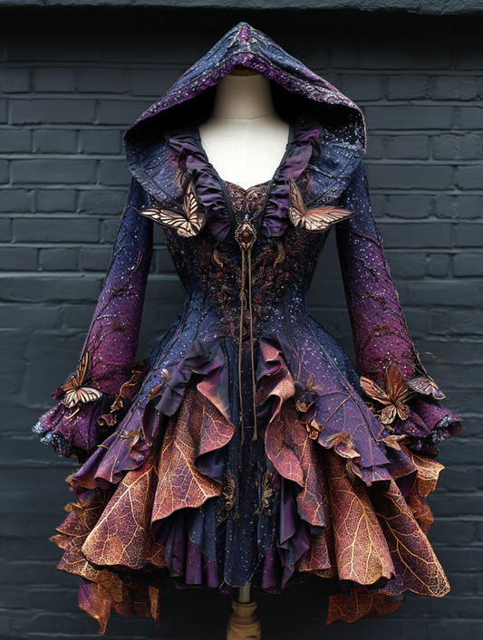 Women's Elegant Wide Sleeve Hooded Cape Dress 8123