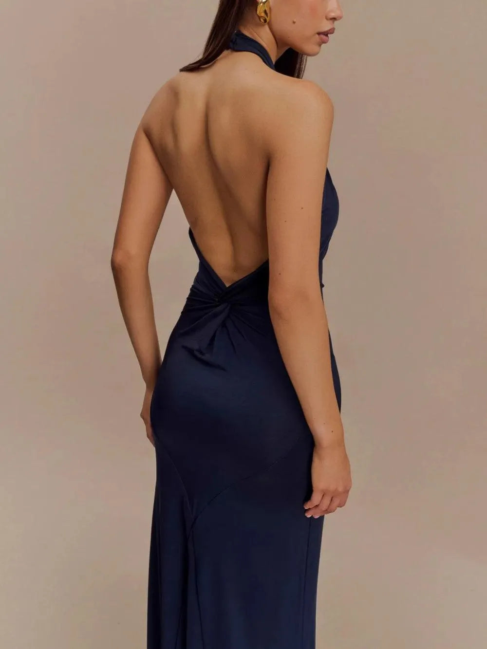 Slinky Halter Maxi Dress - Navy