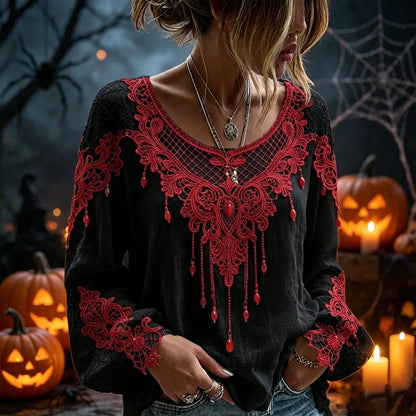 Women's Halloween Spider Web Pattern Casual Long-sleeve T-shirt