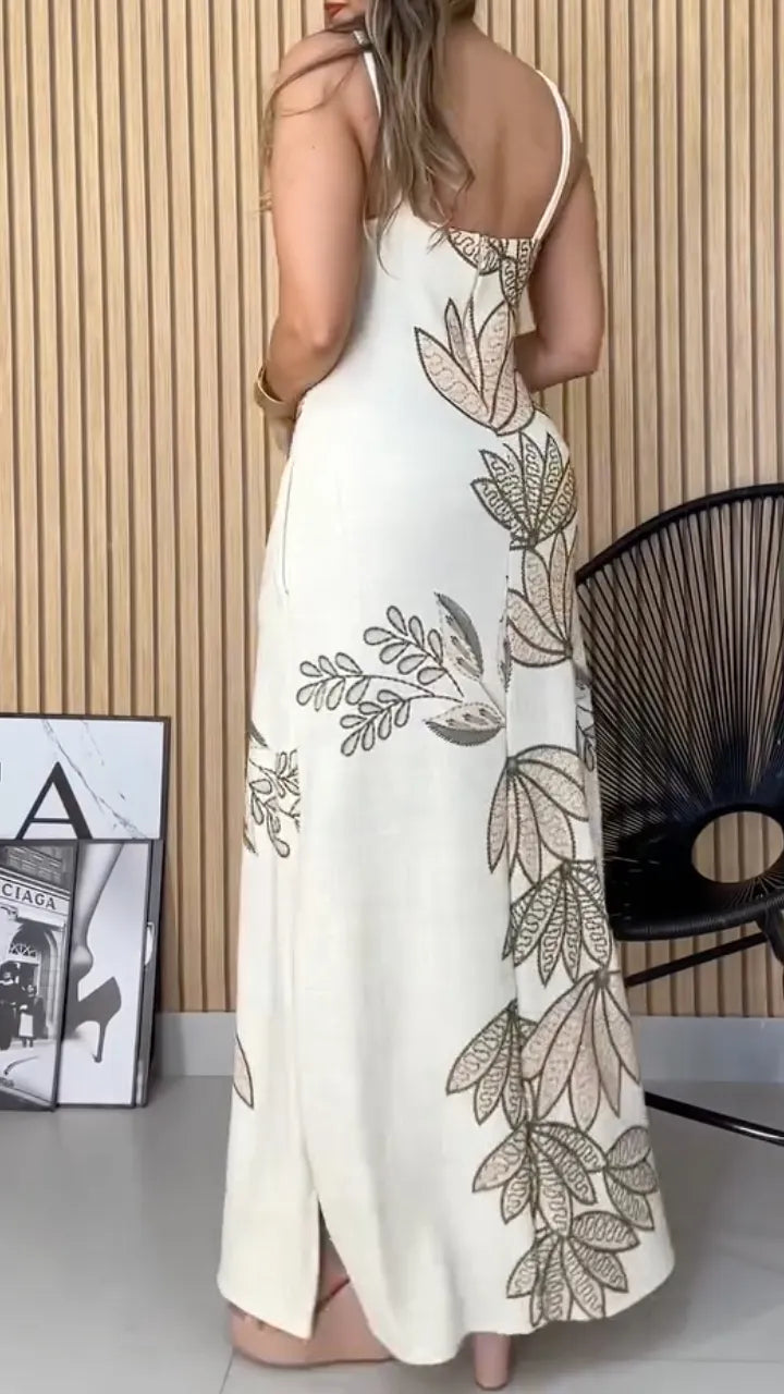 White Floral Embroidered Sleeveless Maxi Dress