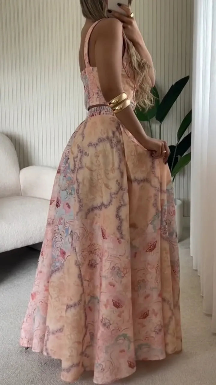 Pastel Floral Corset Top & Maxi Skirt Co-Ord Set